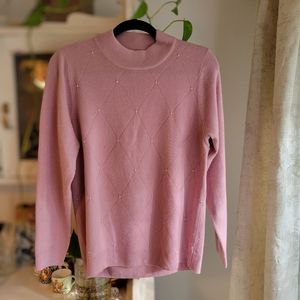 Softgirl Pastel Pink Argyle Preppy Mockneck Turtleneck Sweater